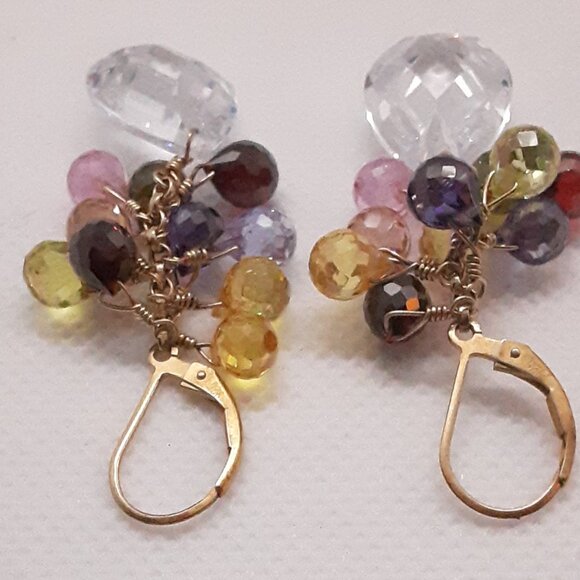 Stunning Faceted Multi-Color Crystal Drop Earrings Designed by Nina Nyugen - Picture 3 of 14